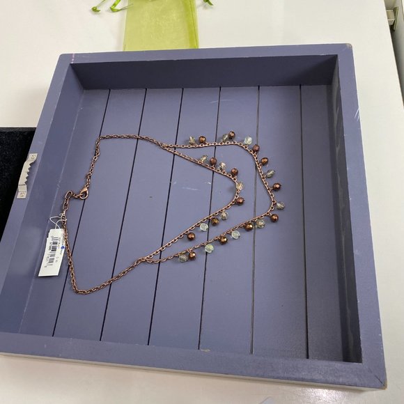 NWT Women's Two Strand Necklace with Bronze and Clear Beads - Picture 7 of 14